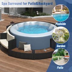 Spa Surround Spa Frame Patio Rattan Sofa Set with Storage Spaces, Mini Sofa and Comfortable Cushion for Patio,Backyard, Beige