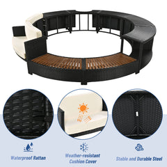 Spa Surround Spa Frame Patio Rattan Sofa Set with Storage Spaces, Mini Sofa and Comfortable Cushion for Patio,Backyard, Beige