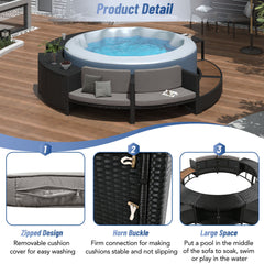 Spa Surround Spa Frame Patio Rattan Sofa Set with Storage Spaces, Mini Sofa and Comfortable Cushion for  Patio,Backyard, Grey