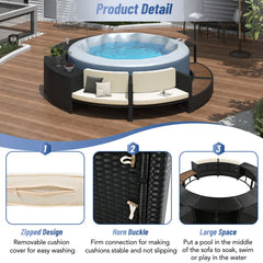 Spa Surround Spa Frame Patio Rattan Sofa Set with Storage Spaces, Mini Sofa and Comfortable Cushion for Patio,Backyard, Beige