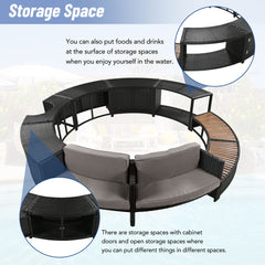 Spa Surround Spa Frame Patio Rattan Sofa Set with Storage Spaces, Mini Sofa and Comfortable Cushion for  Patio,Backyard, Grey