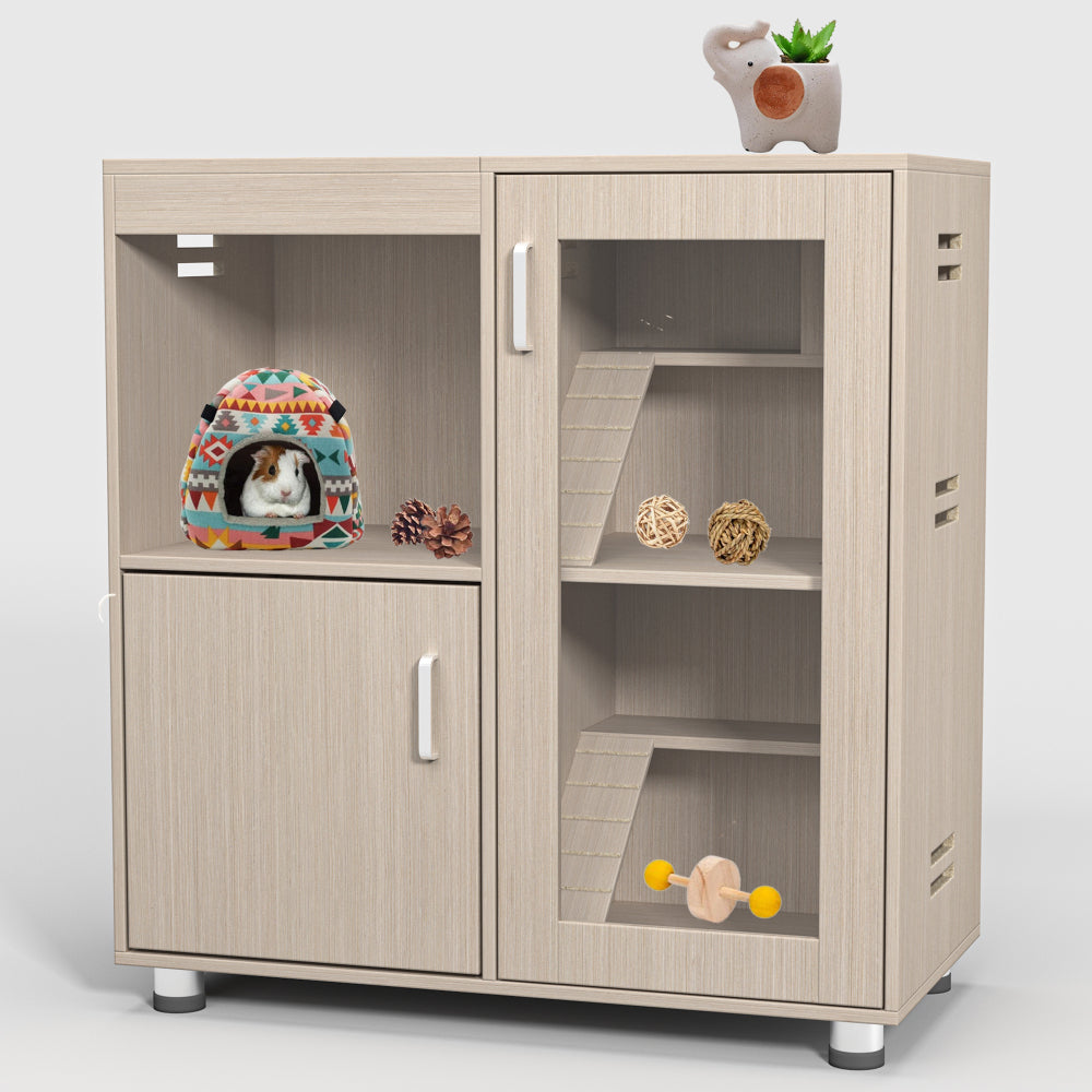 4-Tier Wood Hamster Cage with Storage Cabinet & Acrylic Windows - Perfect for Guinea Pigs
