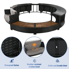 Spa Surround Spa Frame Patio Rattan Sofa Set with Storage Spaces, Mini Sofa and Comfortable Cushion for  Patio,Backyard, Grey