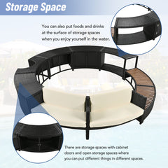 Spa Surround Spa Frame Patio Rattan Sofa Set with Storage Spaces, Mini Sofa and Comfortable Cushion for Patio,Backyard, Beige