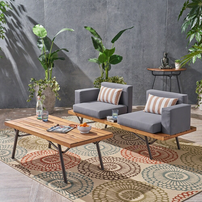 Canoga Outdoor Industrial Loveseat with Coffee Table image 4