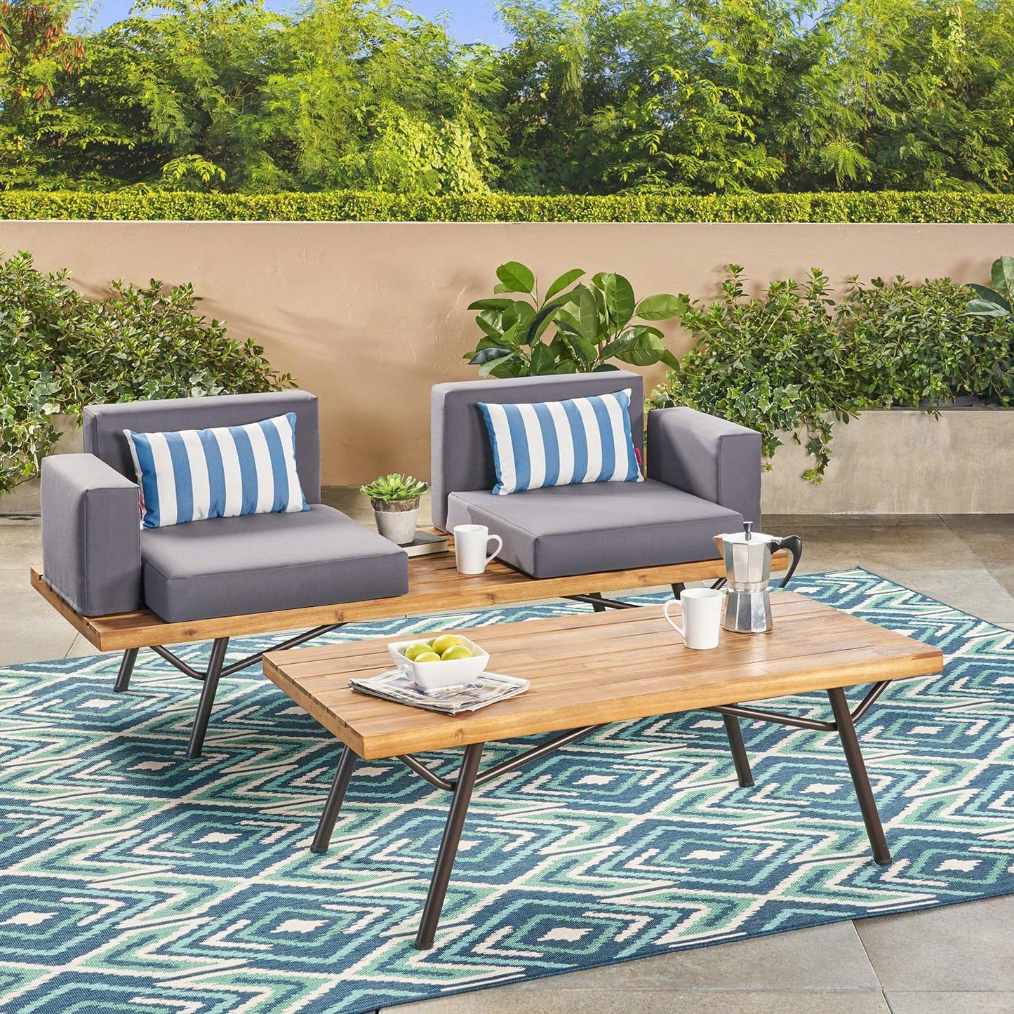 Canoga Outdoor Industrial Loveseat with Coffee Table image 3