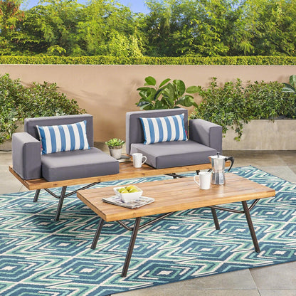 Canoga Outdoor Industrial Loveseat with Coffee Table image 3