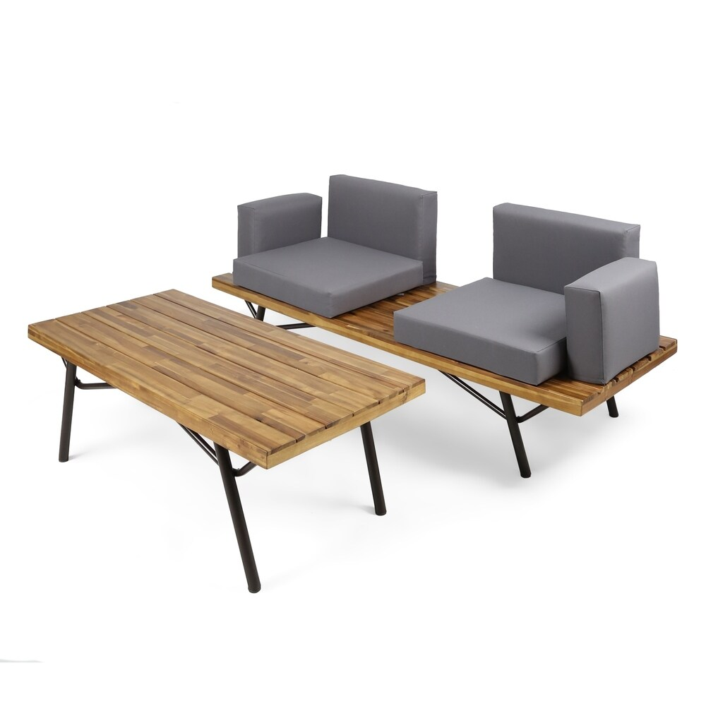 Canoga Outdoor Industrial Loveseat with Coffee Table image 5