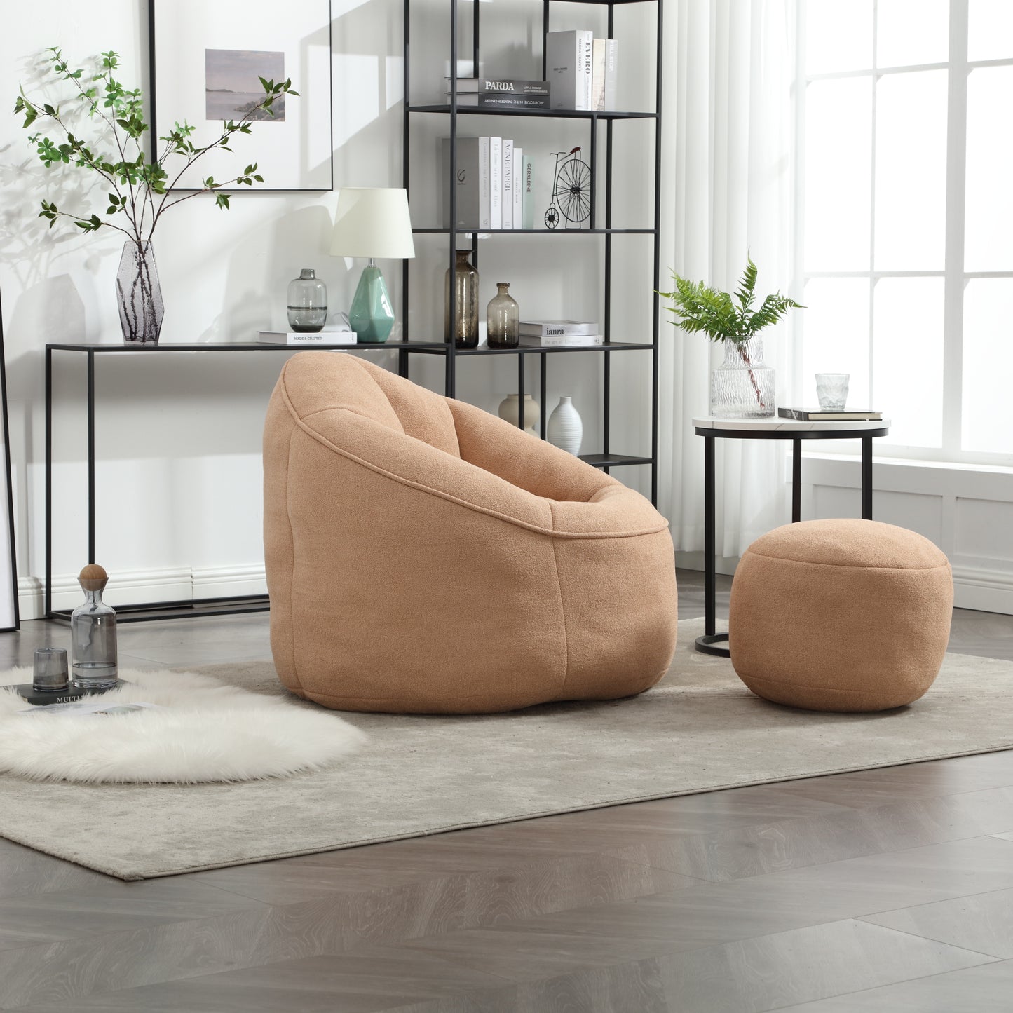 Bedding Bean Bag Sofa Chair High Pressure Foam Bean Bag Chair Adult Material with Padded Foam Padding Compressed Bean Bag With Footrest image 10