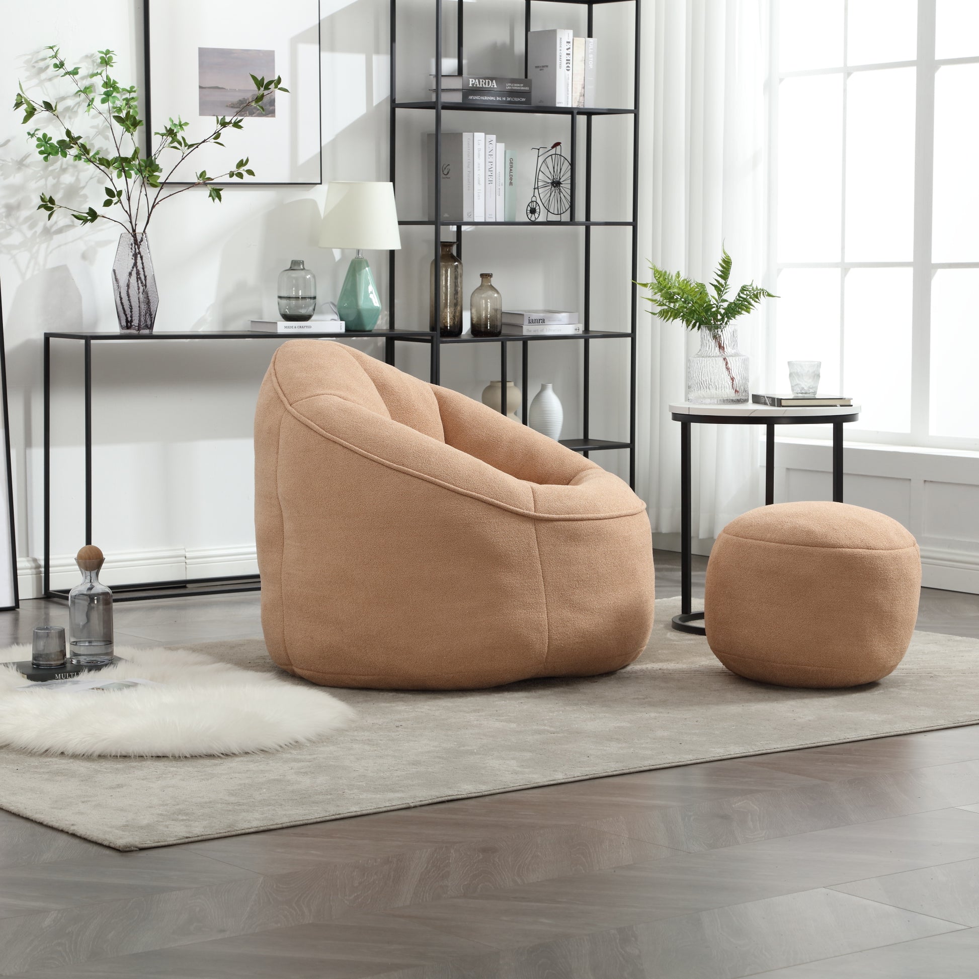 Bedding Bean Bag Sofa Chair High Pressure Foam Bean Bag Chair Adult Material with Padded Foam Padding Compressed Bean Bag With Footrest image 10