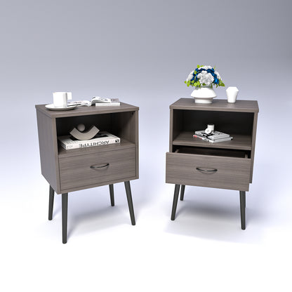 Two sets of Nightstand,modern style bedside table, With storage drawers and open wooden shelves, Suitable for living rooms, Bedrooms and small spaces. Decorative bedside tables in two sets, Easy to as image 1