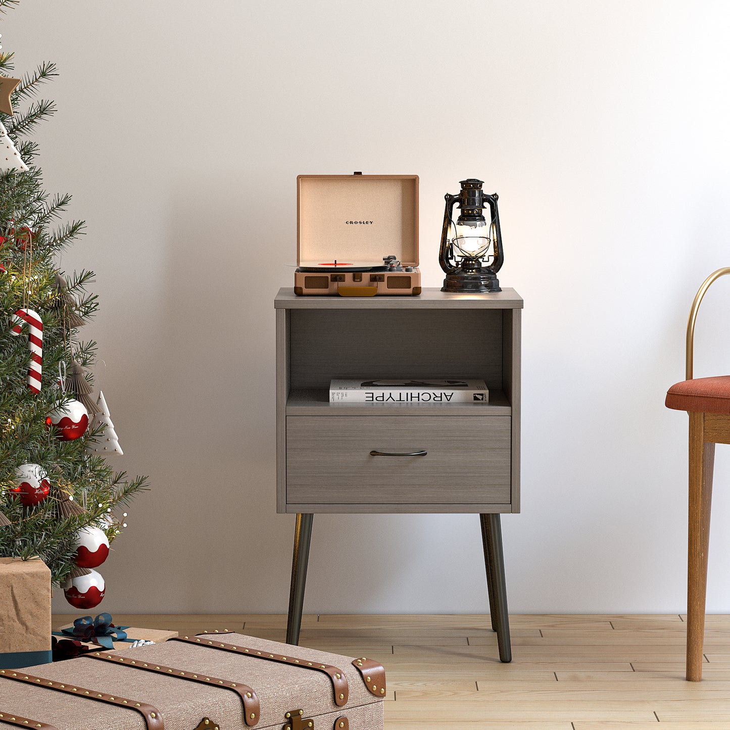 Two sets of Nightstand,modern style bedside table, With storage drawers and open wooden shelves, Suitable for living rooms, Bedrooms and small spaces. Decorative bedside tables in two sets, Easy to as image 2