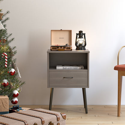 Two sets of Nightstand,modern style bedside table, With storage drawers and open wooden shelves, Suitable for living rooms, Bedrooms and small spaces. Decorative bedside tables in two sets, Easy to as image 2