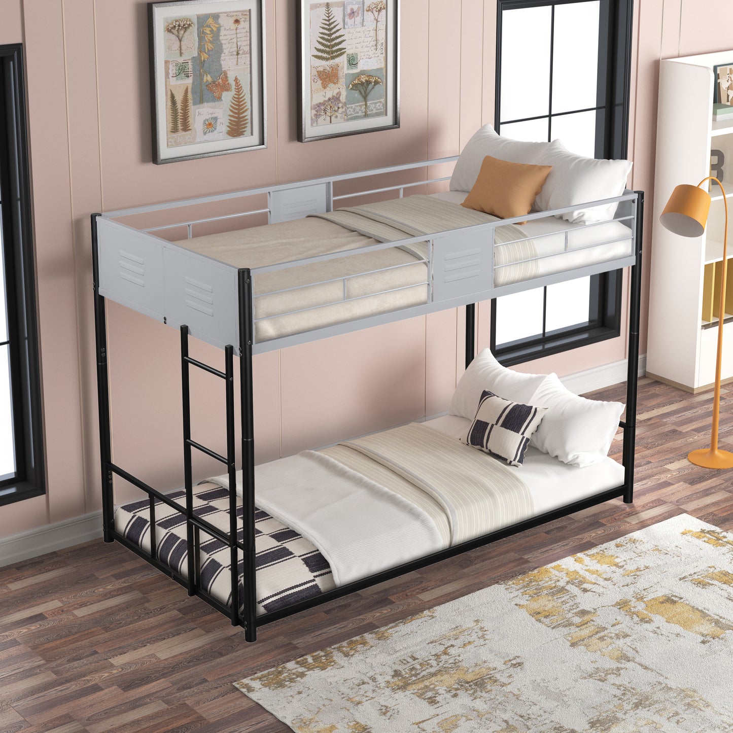 Metal Twin over Twin Bunk Bed with Vent Board/ Heavy-duty Sturdy Metal/ Noise Reduced/ Safety Guardrail/ CPC Certified image 2