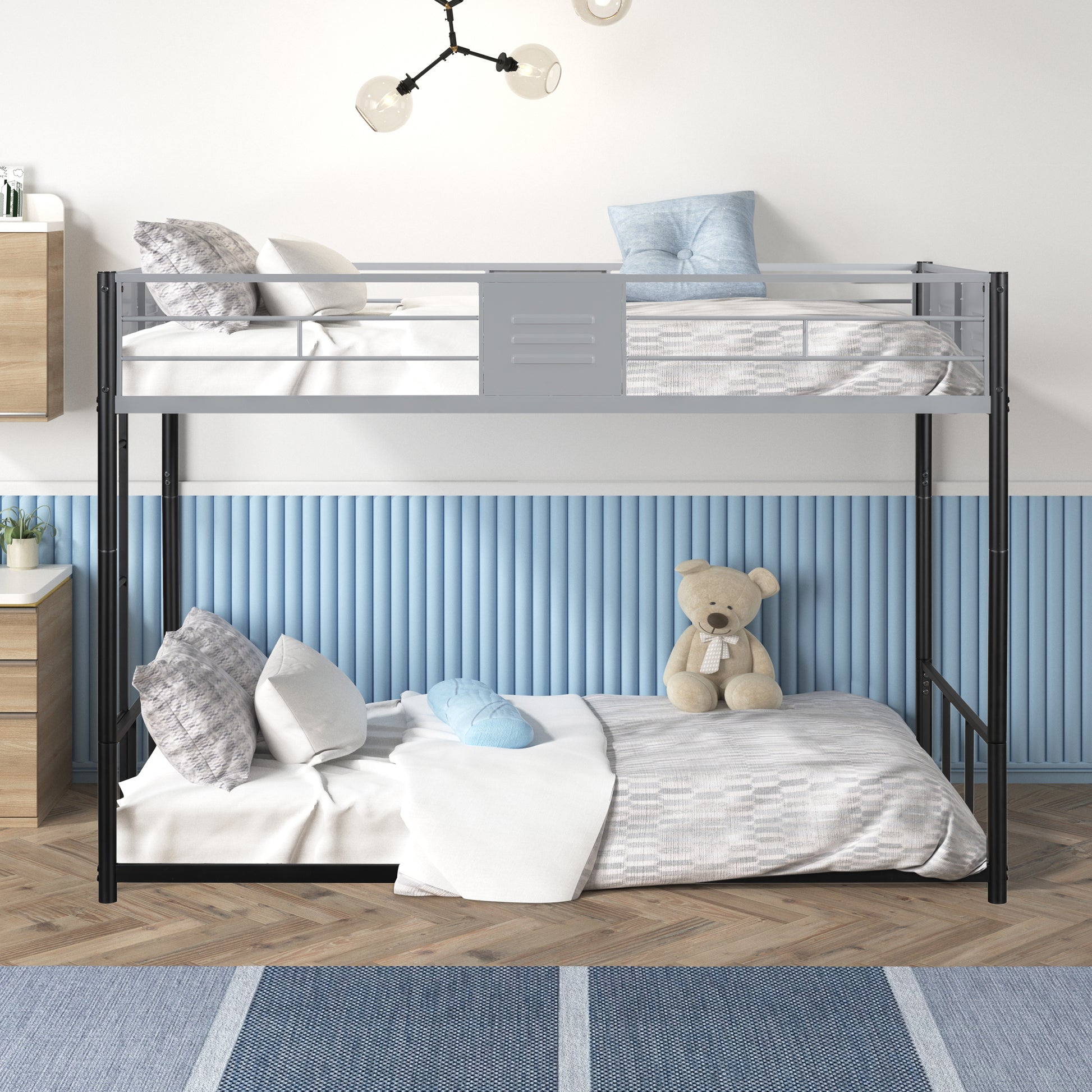Metal Twin over Twin Bunk Bed with Vent Board/ Heavy-duty Sturdy Metal/ Noise Reduced/ Safety Guardrail/ CPC Certified image 1