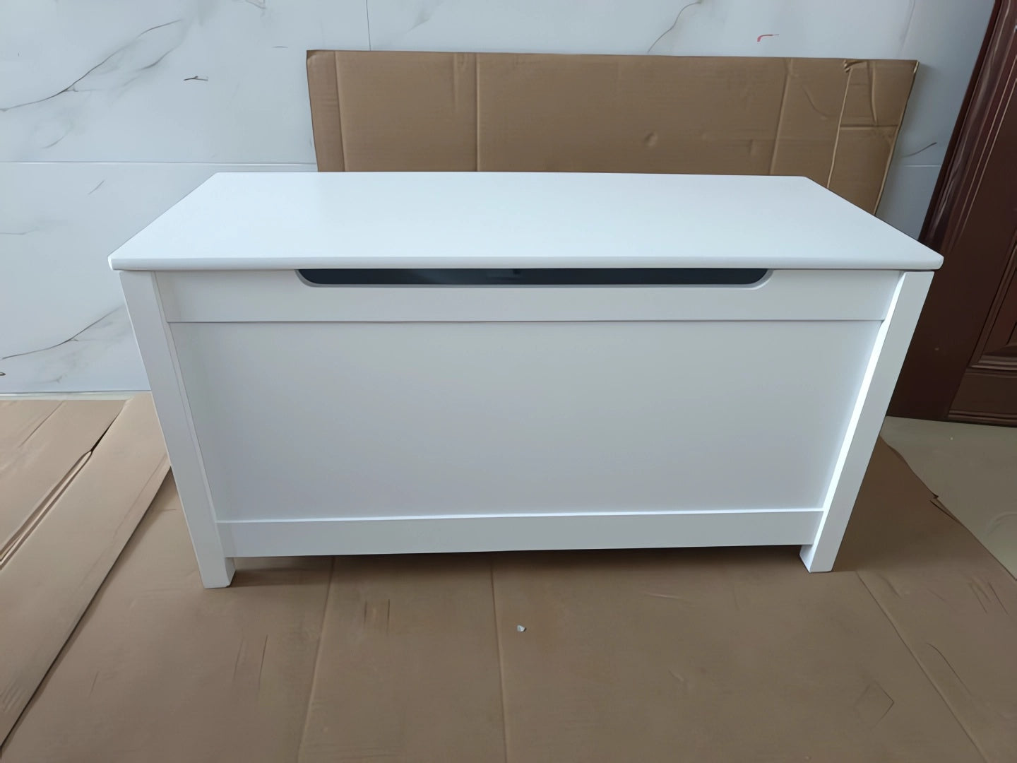 Kids Wooden Toy Box Storage with Safety Hinged Lid for Ages 2+ (White) image 7