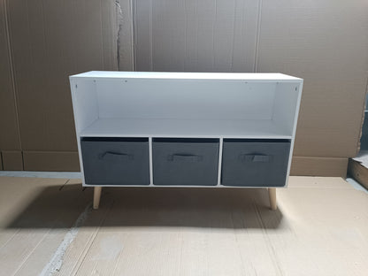 Kids bookcase with Collapsible Fabric Drawers, Children's Book Display, Toy Storage Cabinet Organizer, White/Gray image 12