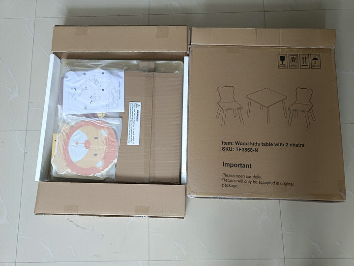 Kids Table and 2 Chairs Set, 3 Pieces Toddler Table and Chair Set, Wooden Activity Play Table Set (Lion&Monkey) image 11