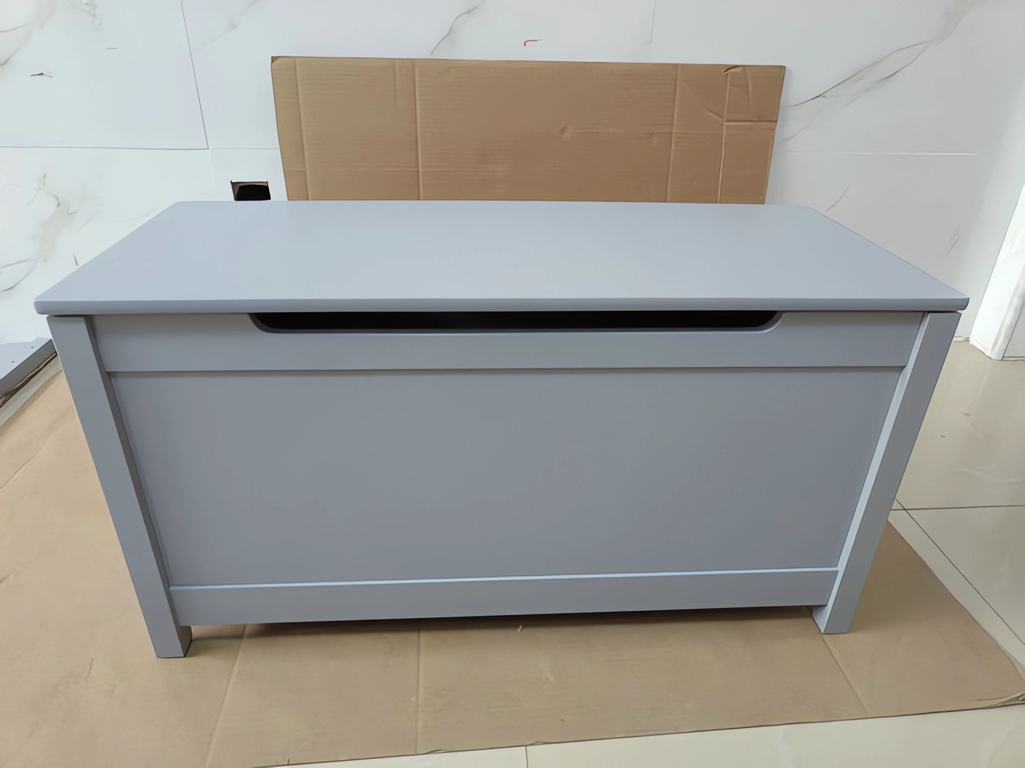 Kids Wooden Toy Box Storage with Safety Hinged Lid for Ages 2+ (Gray) image 10
