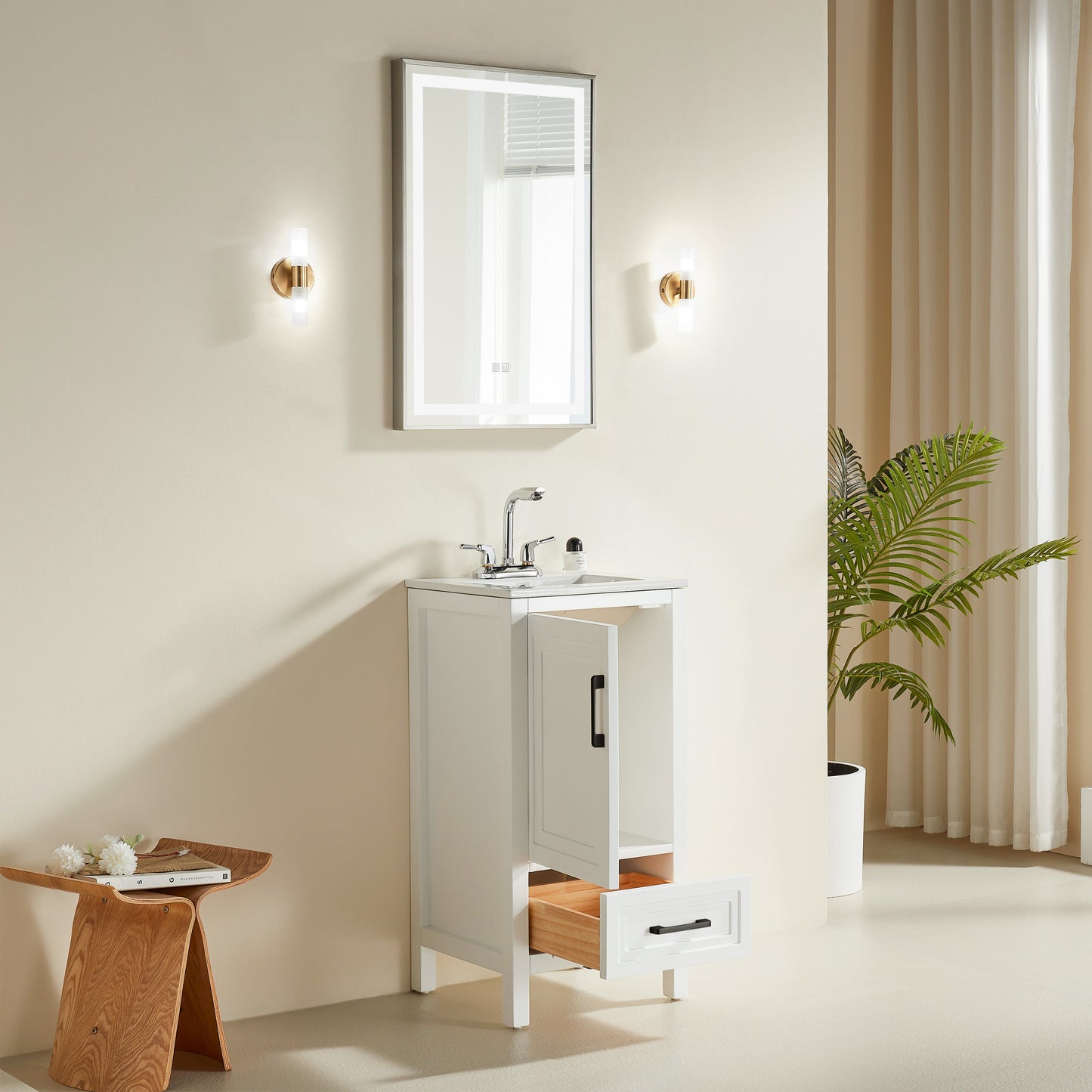 Fully Assembled 18'' White Freestanding Bathroom Cabinet with Ceramic Top (Old SKU K1826P225850/K1826S0001) image 5