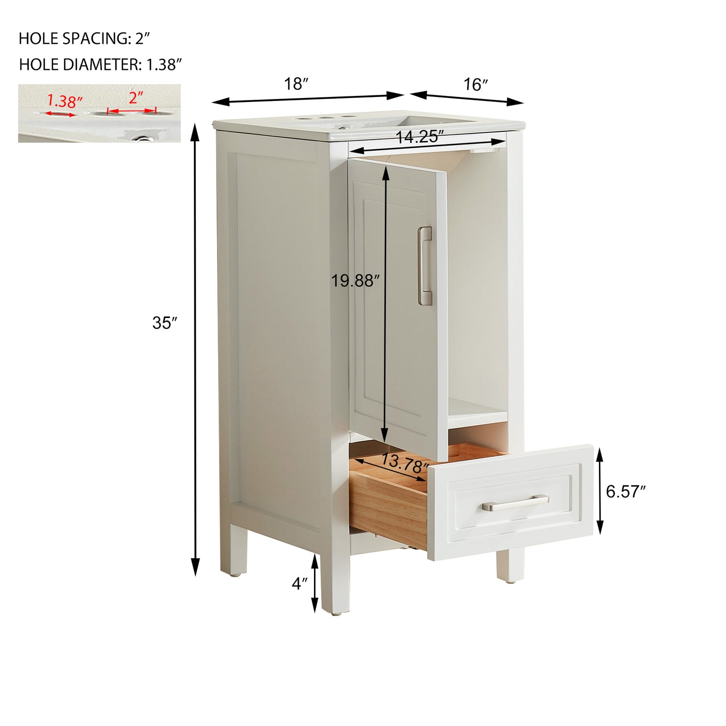 Fully Assembled 18'' White Freestanding Bathroom Cabinet with Ceramic Top (Old SKU K1826P225850/K1826S0001) image 11