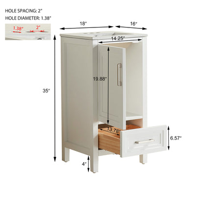 Fully Assembled 18'' White Freestanding Bathroom Cabinet with Ceramic Top (Old SKU K1826P225850/K1826S0001) image 11