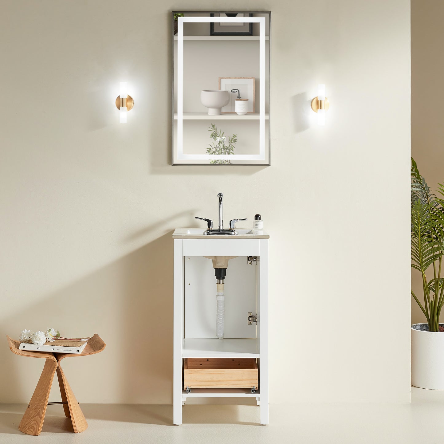 Fully Assembled 18'' White Freestanding Bathroom Cabinet with Ceramic Top (Old SKU K1826P225850/K1826S0001) image 9