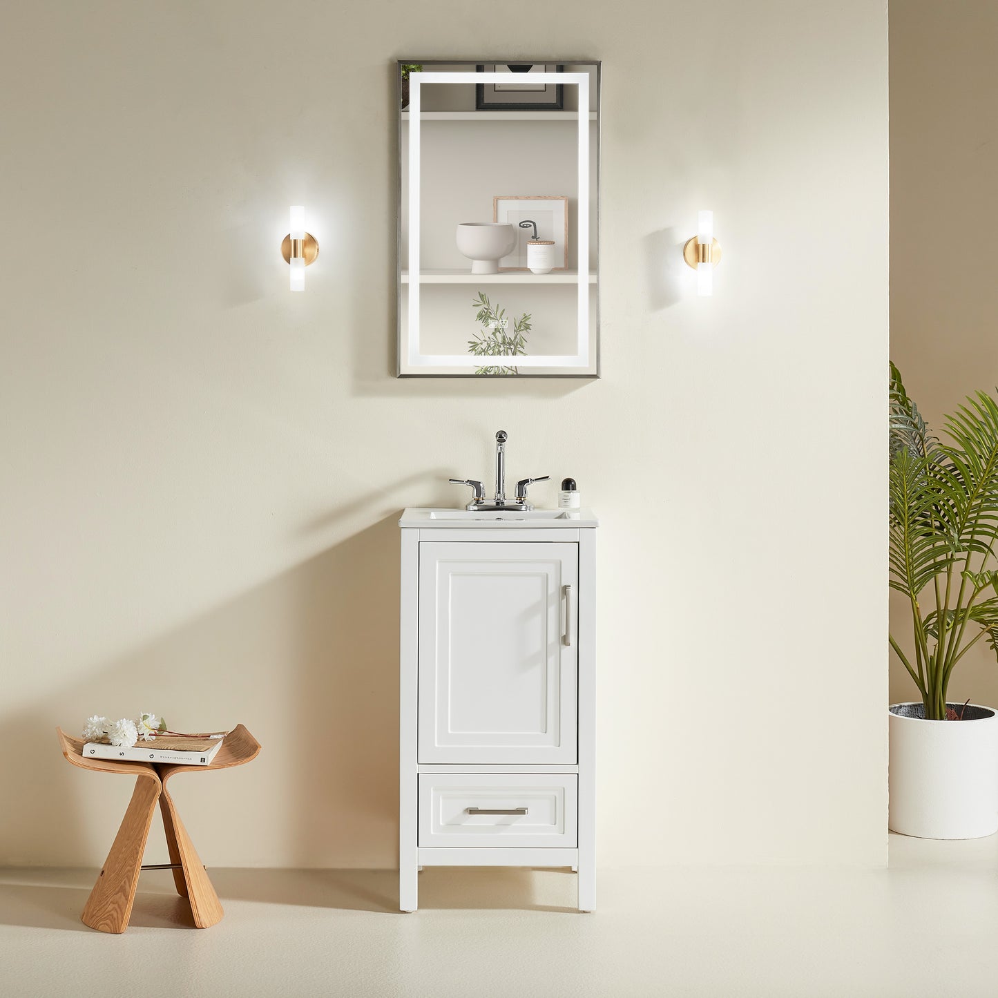 Fully Assembled 18'' White Freestanding Bathroom Cabinet with Ceramic Top (Old SKU K1826P225850/K1826S0001) image 1