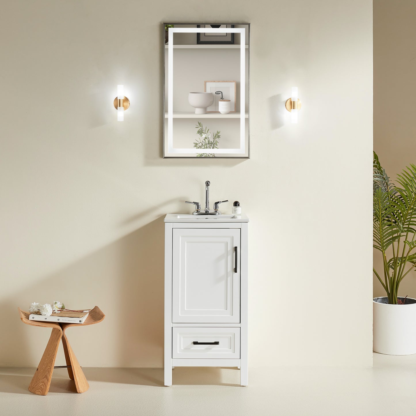 Fully Assembled 18'' White Freestanding Bathroom Cabinet with Ceramic Top (Old SKU K1826P225850/K1826S0001) image 8
