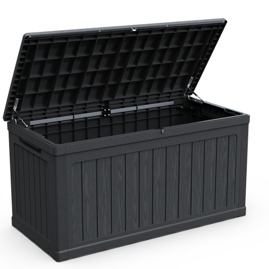 230 Gallon Large Outdoor Storage XXL Deck Box for Patio Furniture, Outdoor Cushions, Garden Tools and Sports/Pools Equipment, Waterproof Resin, Lockable, Black image 1