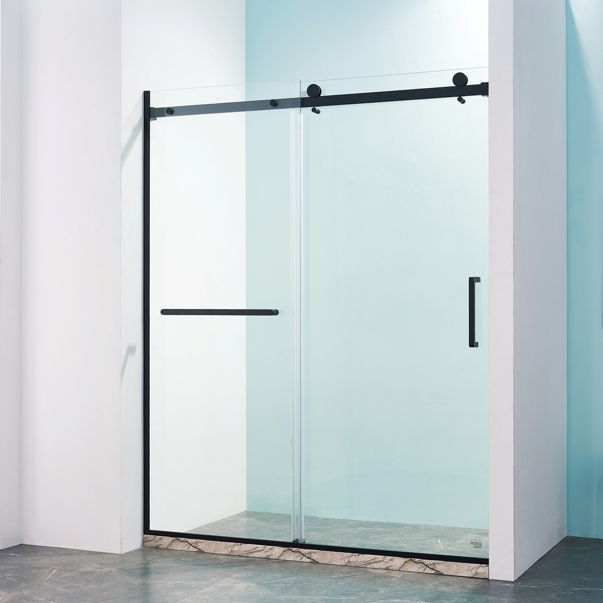56-60"W x 75"H Semi-Frame Single Sliding Shower Door, 304 Stainless Steel in Matte Black, 5/16" (8mm) Thick SGCC Tempered Clear Glass. image 1