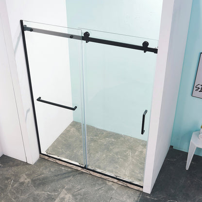 56-60"W x 75"H Semi-Frame Single Sliding Shower Door, 304 Stainless Steel in Matte Black, 5/16" (8mm) Thick SGCC Tempered Clear Glass. image 9