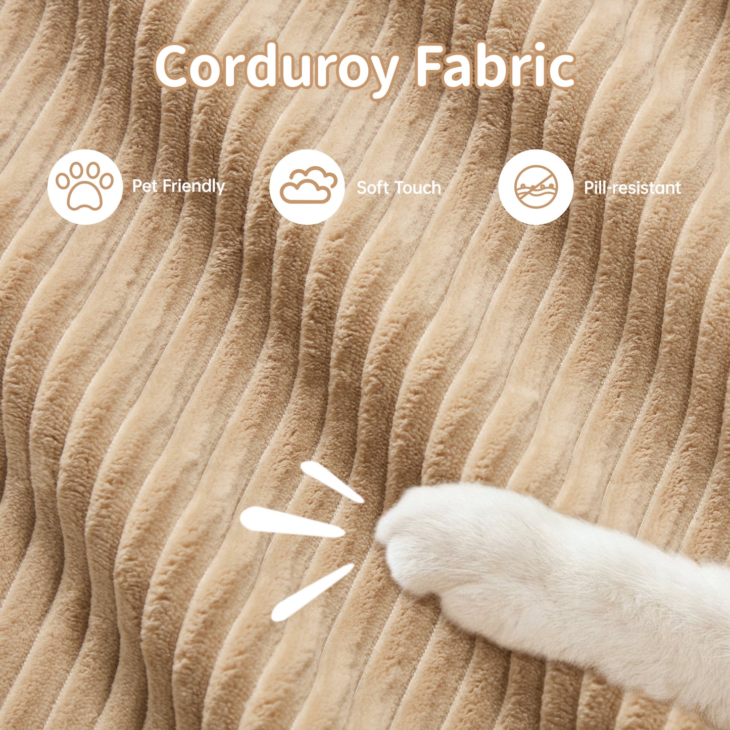 2-seat sofa in luxuryCorduroy Fabric fabric modular multi-combination anti-slip design assembly chaise lounge curved armrests ergonomic support high-resilience sponge for living rooms bedrooms,Camel image 4