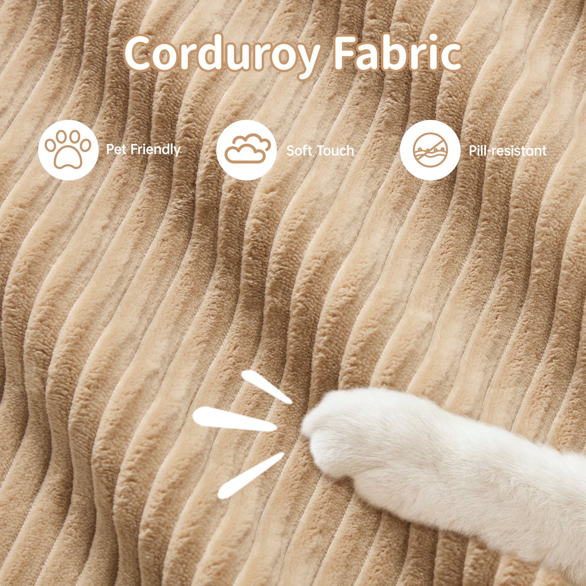 2-seat sofa in luxuryCorduroy Fabric fabric modular multi-combination anti-slip design assembly chaise lounge curved armrests ergonomic support high-resilience sponge for living rooms bedrooms,Camel image 4