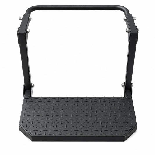 Universal Folding Tire Mounted Step Heavy Duty Adjustable Foldable Side Step for Truck SUV and RV Fit Most 10.2inch - 14.4inchTires Anti-Slip Raised Texture 300Lbs Load Bearing Black image 1