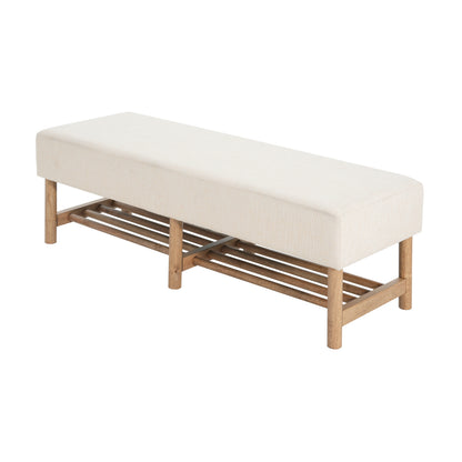 Rectangular Upholstered Linen Fabric Ottoman Bench, Solid Wood Legs, Beige (old sku N757P296699I) image 11