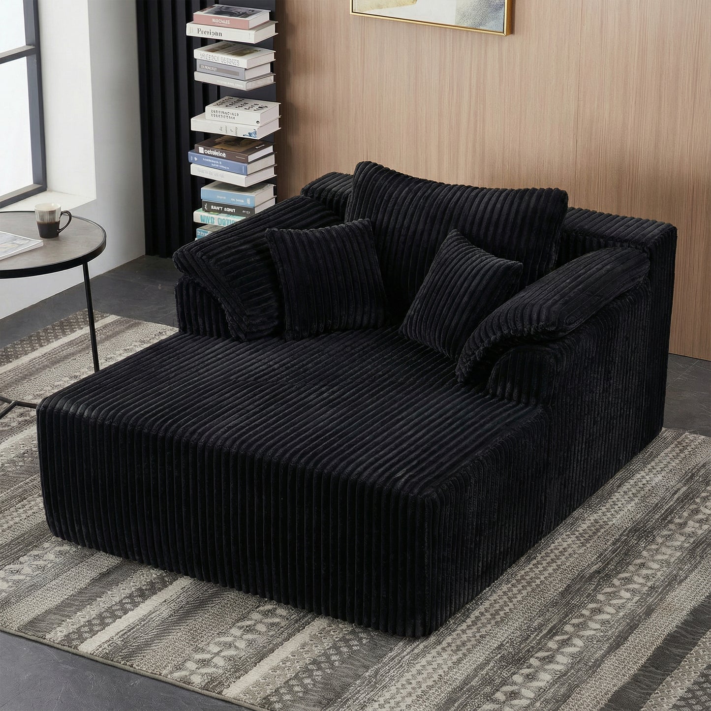 60 Inch Chaise Lounge Chair Indoor, Oversized Corduroy Upholstered Boneless Sofa Bed, Deep Seat Sleeper Couch Reading Chairs, Cloud Sofas Couches for Living Room, No Assembly Required (BLACK image 9
