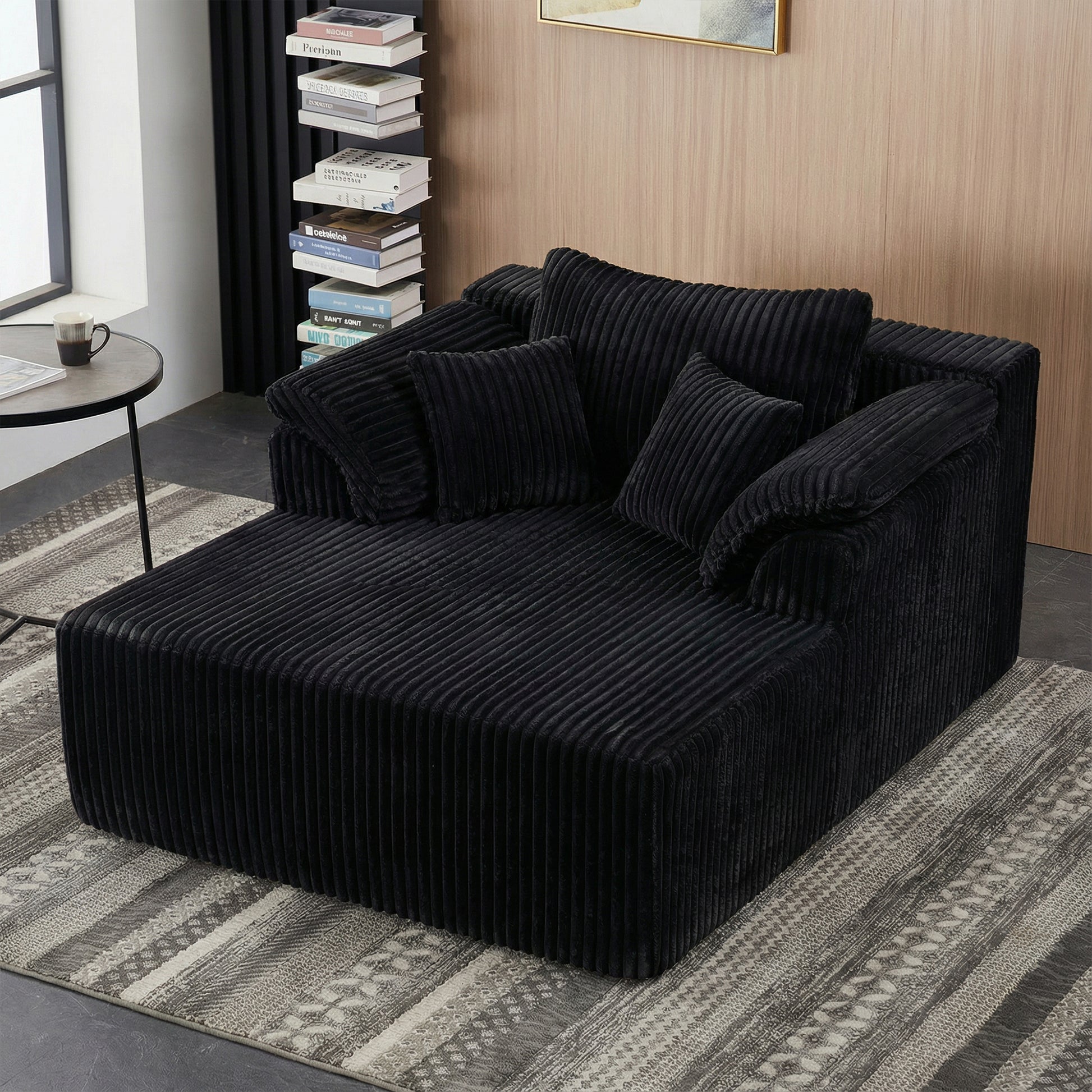60 Inch Chaise Lounge Chair Indoor, Oversized Corduroy Upholstered Boneless Sofa Bed, Deep Seat Sleeper Couch Reading Chairs, Cloud Sofas Couches for Living Room, No Assembly Required (BLACK image 9