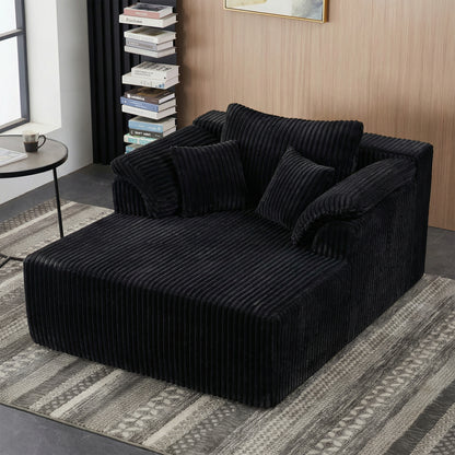 60 Inch Chaise Lounge Chair Indoor, Oversized Corduroy Upholstered Boneless Sofa Bed, Deep Seat Sleeper Couch Reading Chairs, Cloud Sofas Couches for Living Room, No Assembly Required (BLACK image 9
