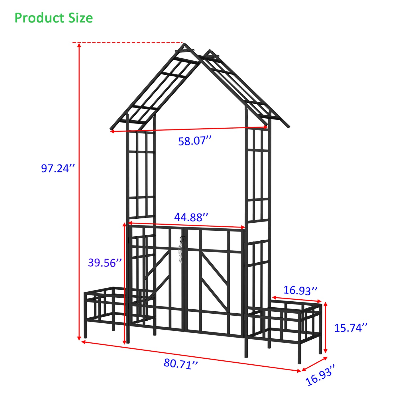 Metal Garden Arch with Gate with planter W80.71*H97.24 Climbing Plants Support Rose Arch Outdoor Black image 3