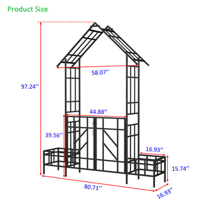 Metal Garden Arch with Gate with planter W80.71*H97.24 Climbing Plants Support Rose Arch Outdoor Black image 3