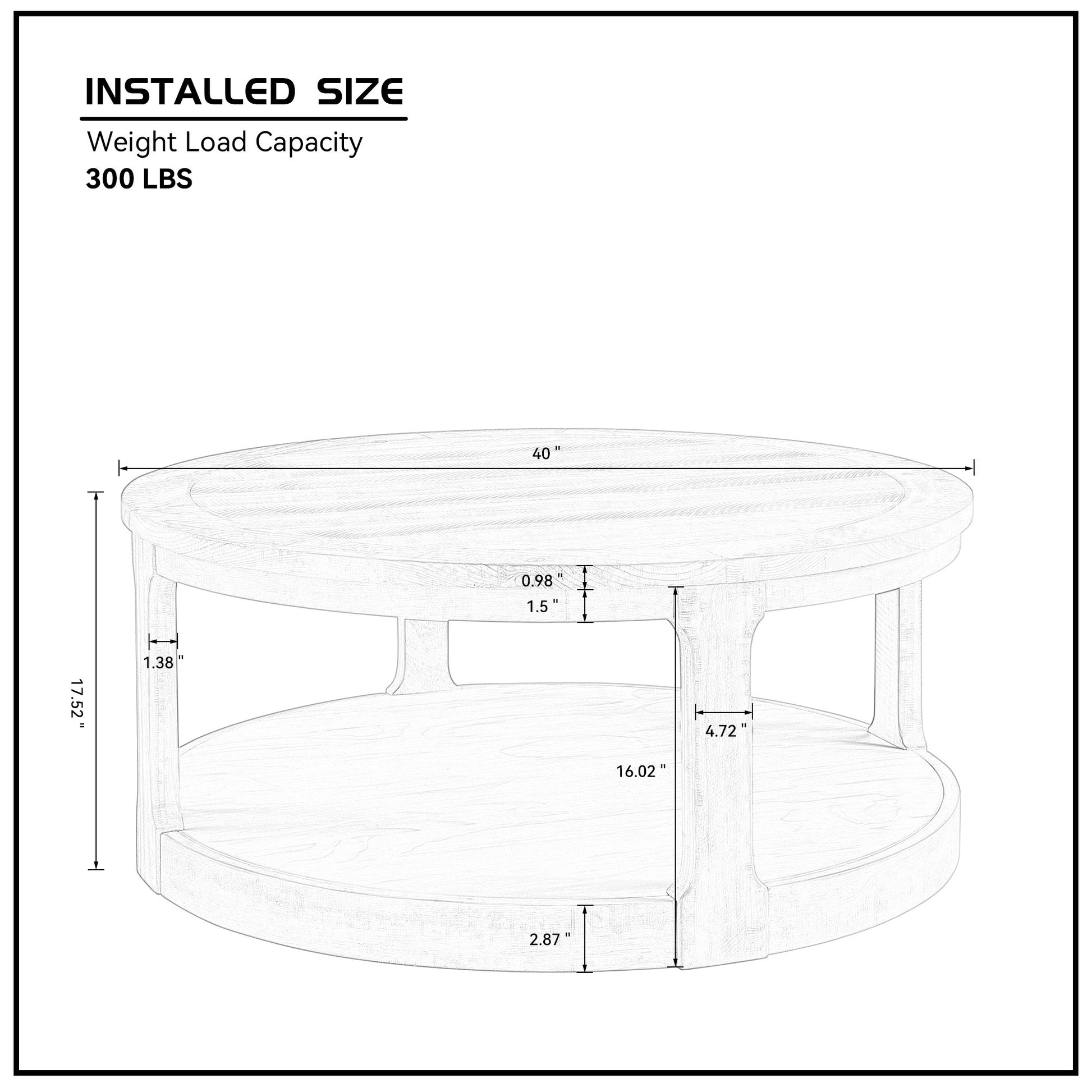 40inch Large Curved 2 Tier Traditional Round Circle Wooden Center Coffee Table,Mid Century Rounded Table with Wheels,Rustic Style Table for living Room,Office,Apartment,Brown image 9