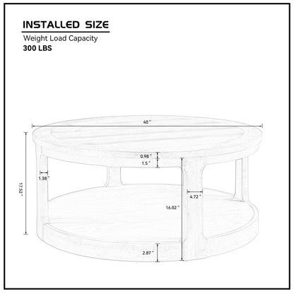 40inch Large Curved 2 Tier Traditional Round Circle Wooden Center Coffee Table,Rounded Table with Wheels,Mid Century Rustic Style Table for living Room,Office,Apartment,OAK image 9
