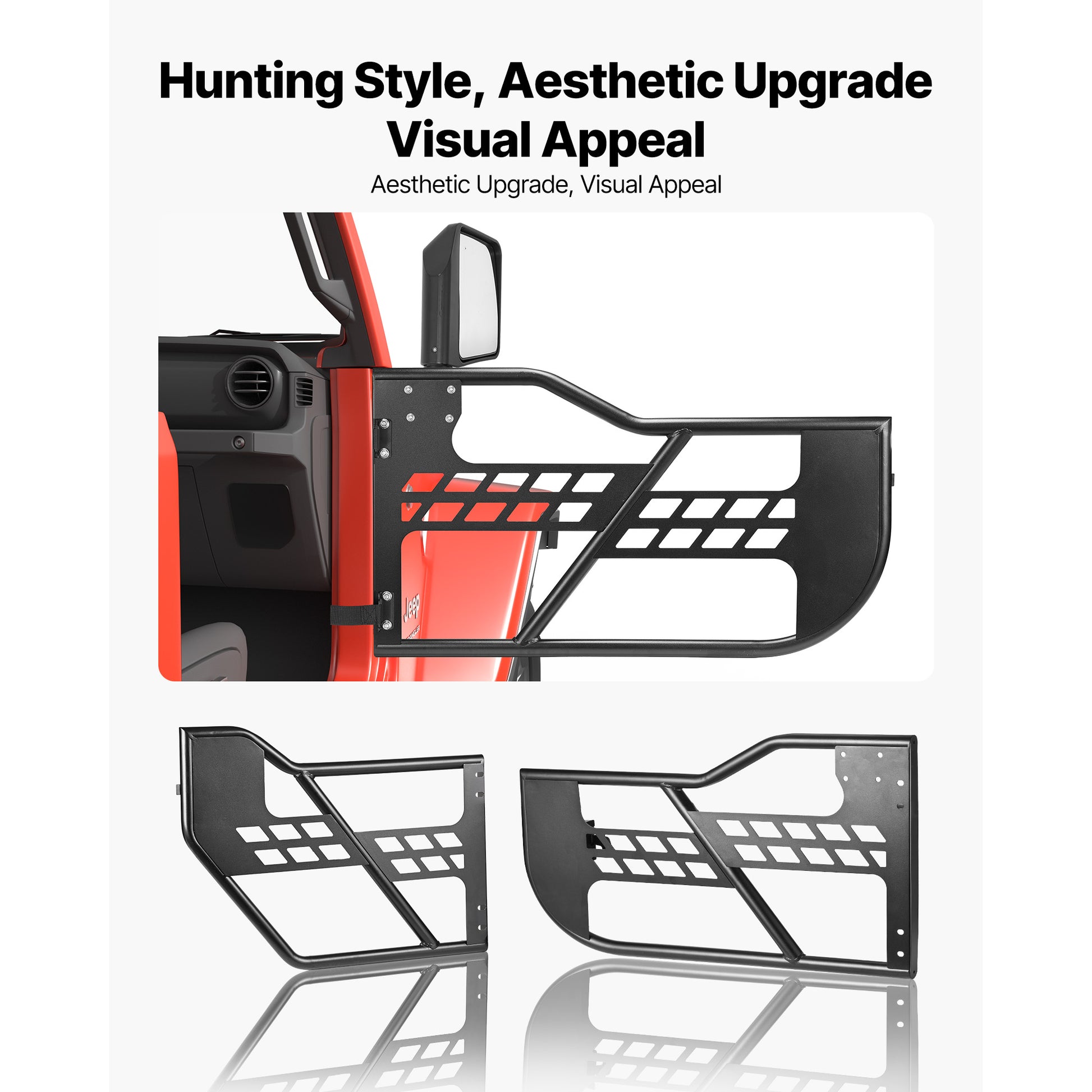 Jeep Tube Doors, 4-Door, Compatible with 2007-2018 Jeep Wrangler JK JKU Unlimited, Steel Off Road Front & Rear Tubular Half Doors with DOT Certified Side View Mirrors, Storage Bag & Rubber Pads image 3