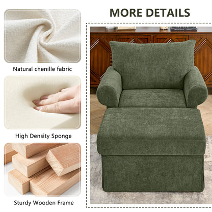37.5" Accent Chair with Ottoman, Plush Chenille Upholstered Armchair, Stylish Single Sofa Chair for Living Room, Bedroom, Apartment image 8