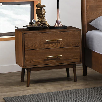 Walnut Color Panel Headboard 3pc Bedroom Set Queen Size Bed 2x Nightstands Wooden Mid-Century Modern Style image 4