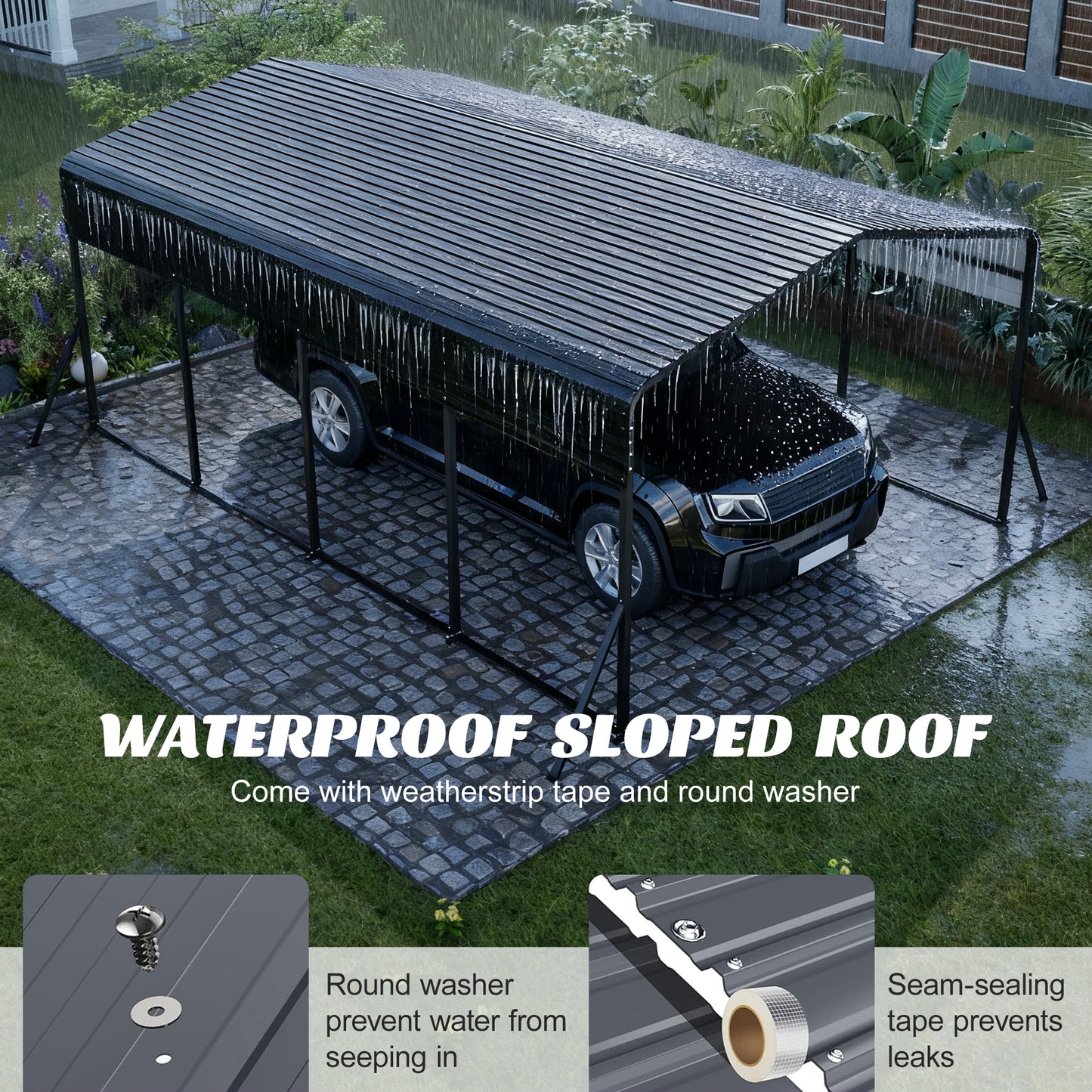 13x20 FT Metal Carport,Garage with Upgraded Triangle Reinforced Frame&4 Poles,Galvanized Steel Hardtop Roof,Heavy-Duty All-Weather Shelter for Car,Truck,Boat,Outdoor Storage image 6