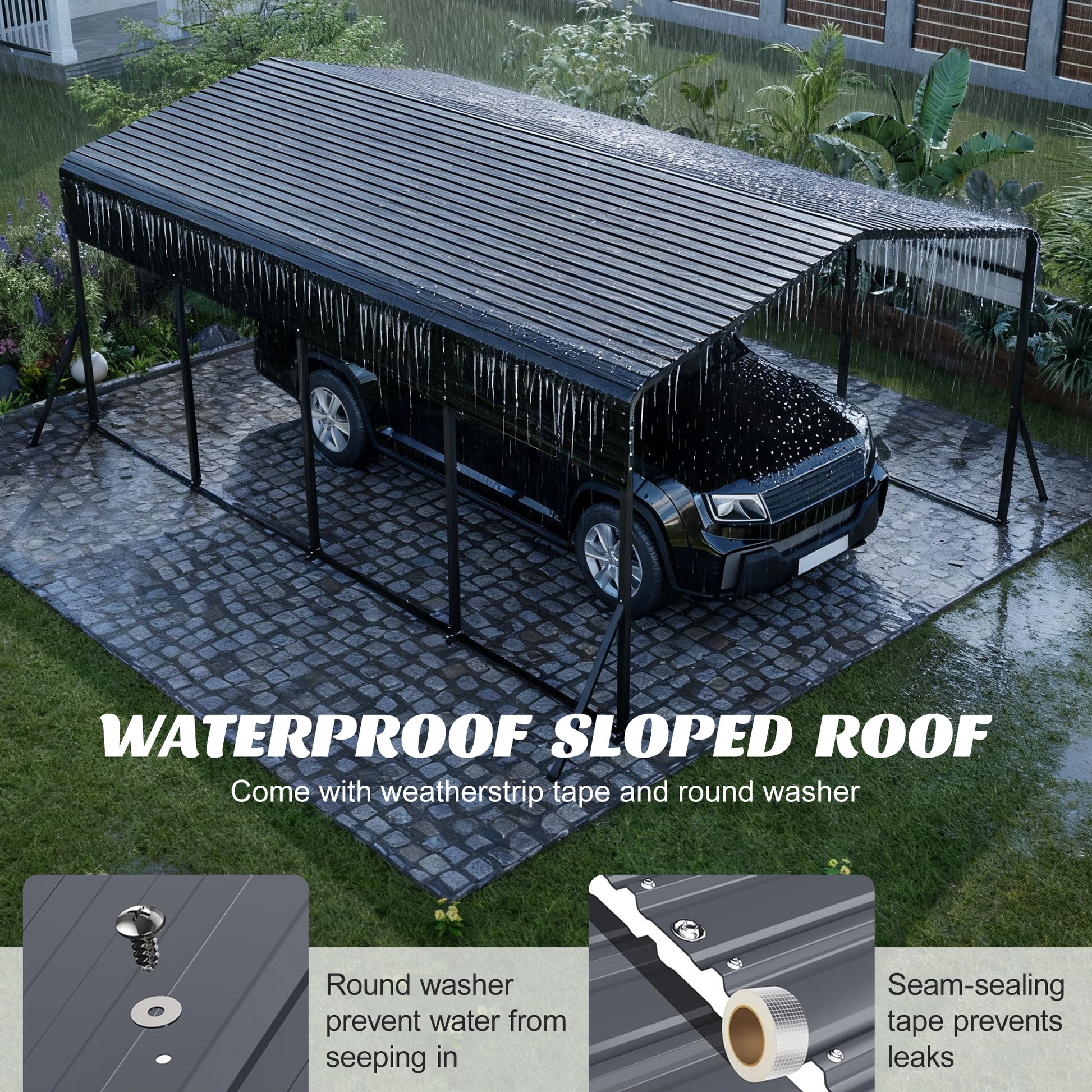 13x20 FT Metal Carport,Garage with Upgraded Triangle Reinforced Frame&4 Poles,Galvanized Steel Hardtop Roof,Heavy-Duty All-Weather Shelter for Car,Truck,Boat,Outdoor Storage image 6