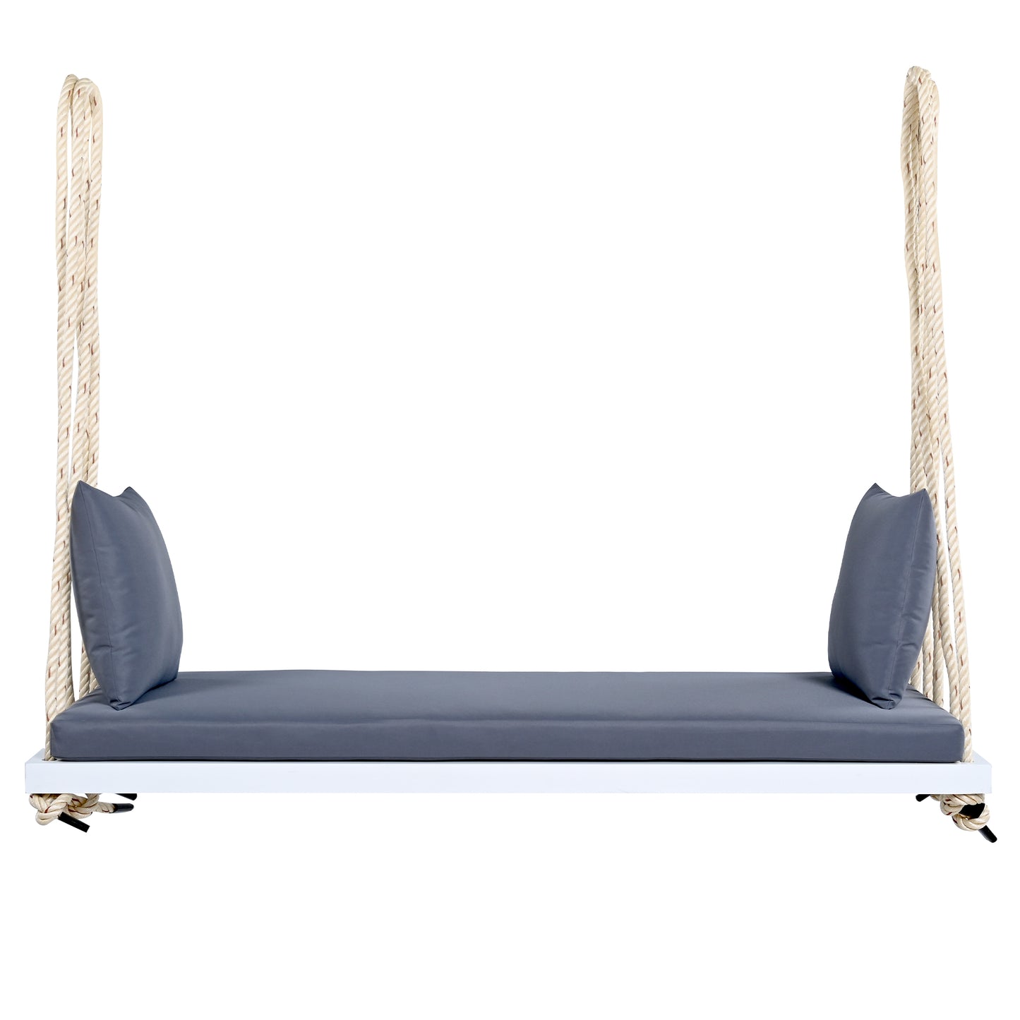 TOPMAX Patio Wooden Swing Chair, Hanging Porch Swing Bench with Cushion&Pillows, 10.8Ft Hemp Ropes for Garden,Backyard, Lawn,White image 11