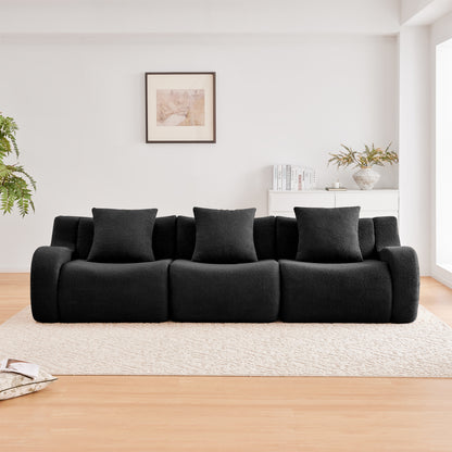 Boneless Sofa,3 Seat High-Quality Teddy Fabric,Anti-Slip Design,No Assembly Curved Armrests Streamlined,32D High Density Sponge For Living Rooms Bedrooms Reading Nook,Black image 3